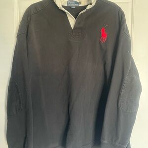 Vintage Polo Ralph Lauren Black Rugby Shirt with Red Pony XL